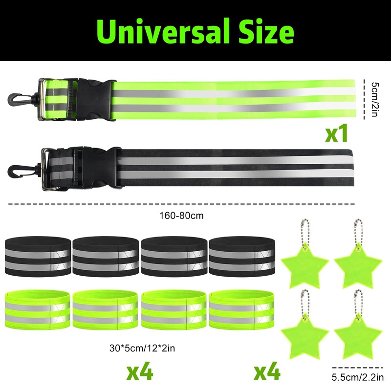 14-Piece Reflector Clothing Set, Reflectors Bicycle Reflector Belt, Adjustable, Reflective