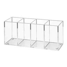 EX-SPACE Pen Stand, Pen Holder, Acrylic, 4 Compartments, Cosmetic Storage Case, Makeup Brush Stand, Glasses Stand, Pencil Case, Small Items, Stationery, Office, Vanity Stand, Clear, Transparency