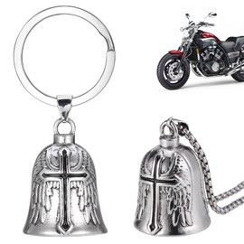 Zocipro 2Pcs Motorcycle Guardian Bell, Angel Guardian Riding Bell with Chain, Stainless Steel Motorcycle Bells Luck Riding Bell, Motorcycle Accessories Gifts for Man Husband (The Cross)