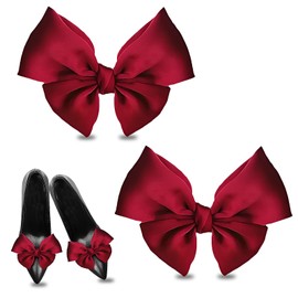 UOSIWYA Bow Shoe Clips, 2 PCS Shoe Buckles with Bows Decorative Removable Satin Shoe Decorations Cute Shoe Accessories for Women and Girls Wedding Party High Heels (Red)