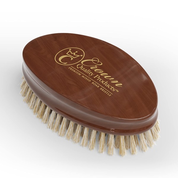 Military Palm and Ultimate Beard Brush - Medium Bristle, Premium Boar Bristles, Solid Maple, High Gloss English Chestnut Finish, for Head and Beard by Crown Quality Products