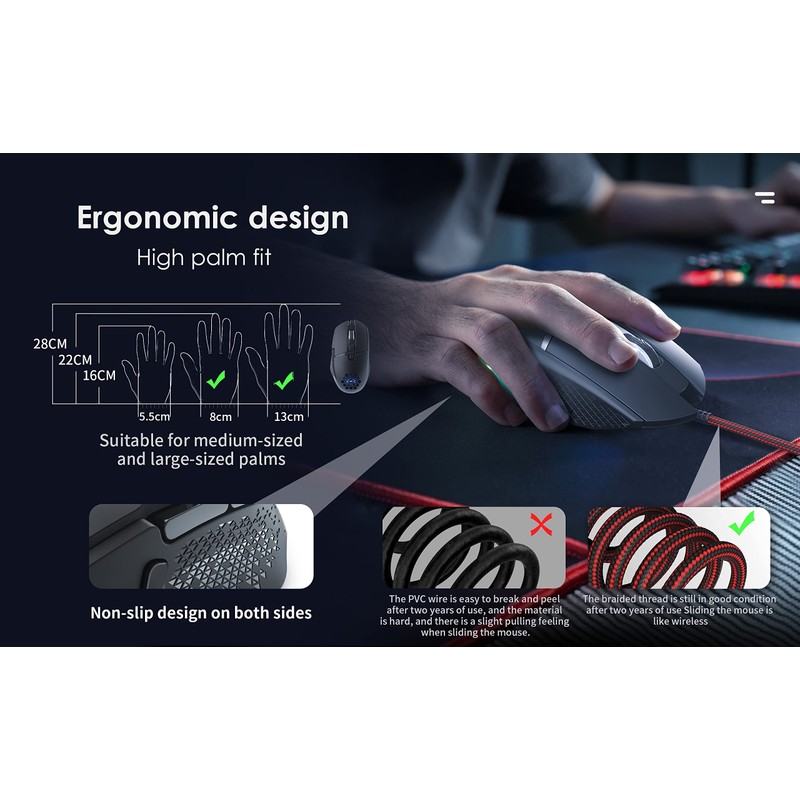 C303 Wired Mouse for Esports, 12800 DPI RGB Gaming Mouse