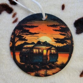 Country Grace With Alisha Sunset Camper Round Unscented Hanging Car Air Freshener Freshie