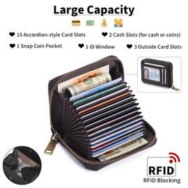 GAEKEAO Credit Card Holder Wallet for Women RFID Blocking Small Genuine Leather Card Case with Coin Pocket ID Window