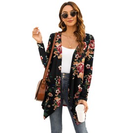 Veryoung Black Long Sleeve Plus Size Cardigan for Women Lightweight Knitted Drape Flower Cardigans Sweater Dusters with Pockets High Low Hem 2024,XXL