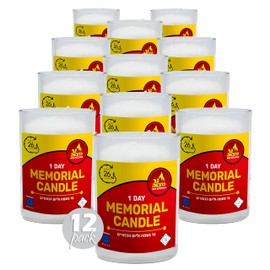 Ner Mitzvah Yahrzeit Memorial Candles - 1 Day Yahrzeit Candle - 24 Hour Yom Kippur Jewish Candles in Glass Tumbler - 12 Pack