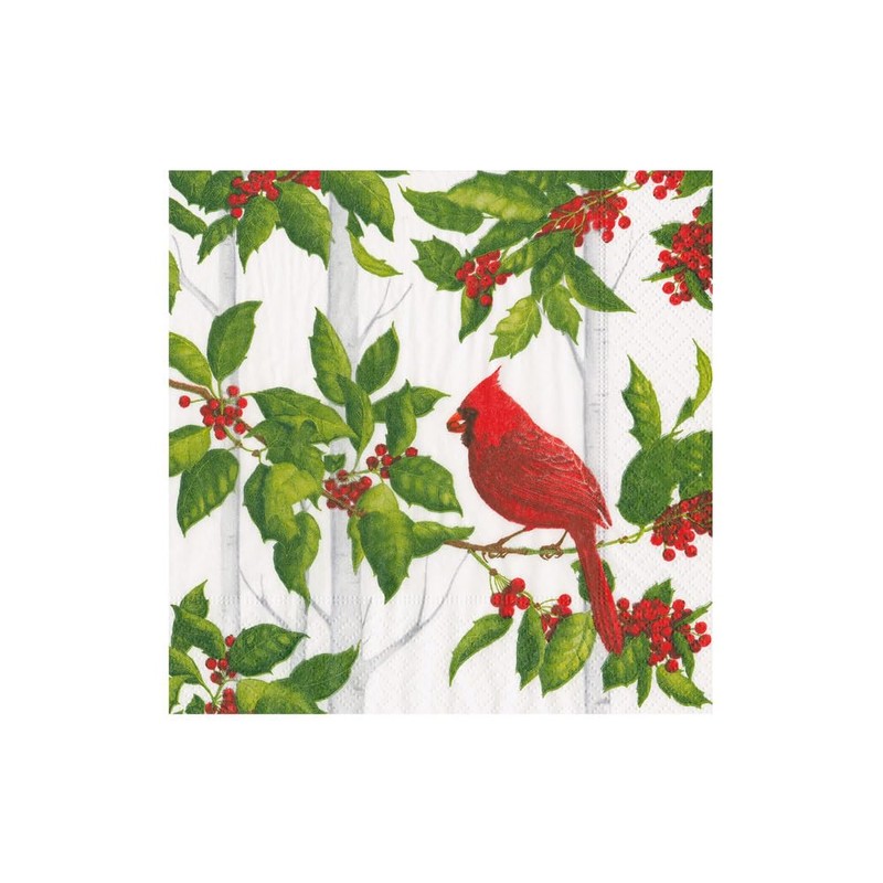 Holly And Songbirds White & Silver Cocktail Napkins - 20