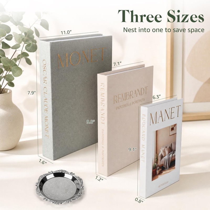 OSYROY Faux Book Box Set of 3 & Bonus Tray,