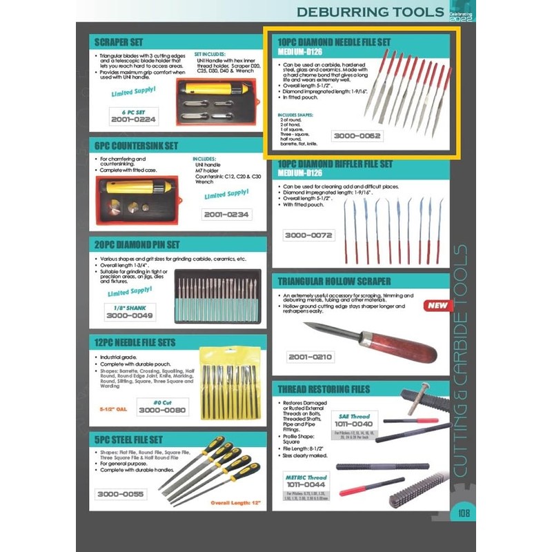 HHIP 3000-0062 10 Piece Diamond Needle File Set, Medium Coarse,