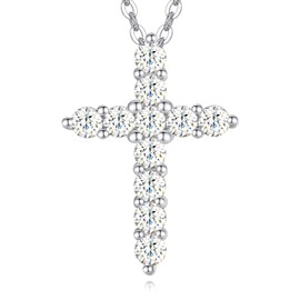 FANCIME Moissanite Kreuz Kette 925 Sterling Silber 3 Prong Einstellung Kreuz Anhänger Halskette mit 1,1 Carat Moissanite Schmuck Geburtstag Geschenke für Damen, Kettenlänge: 40+5 cm