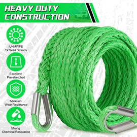 Aomifunny Synthetic Winch Rope Extension, 3/8Inch x 50Ft 26500 Lbs Winch Extension Cable Replacement Tow Ropes Line for Off Road Vehicle ATV UTV Truck SUV Jeep (Green)