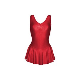 Prime fashions - Kids Shiny Nylon Sleeveless- Dance Ballet Gymnasts- Leotard with skirt Girls (Red, 11-12 Years)