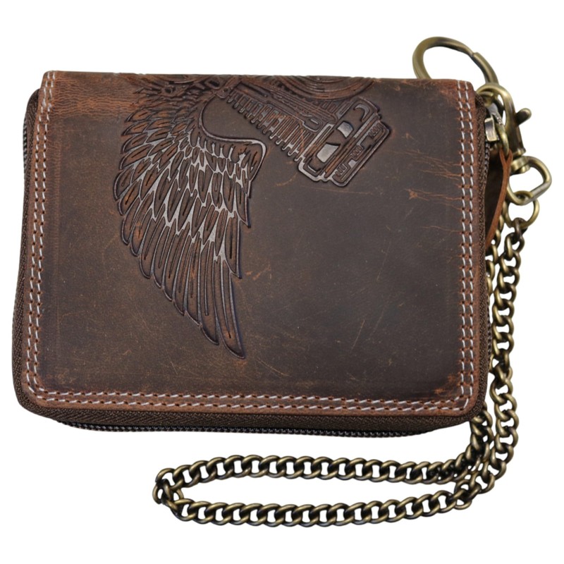MDM Men's Biker Leather Wallet with Chain, Vintage, RFID Protection,