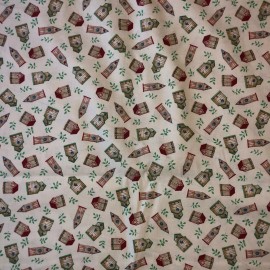 Folk Art Birdhouse Toss Cotton Fabric 1/4 Yard - Great for Masks or Quilts