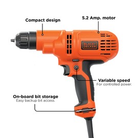 BLACK+DECKER Corded Drill, 5.5-Amp, 3/8-Inch (DR260C)