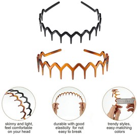 YRDQNCraft 2PCS Wide Teeth Headbands Shark Tooth Headband Unisex Hair Comb Headband for Women and Men