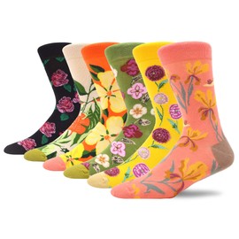 MAKABO Women's Combed Cotton Sock Colorful Funny Novelty Casual Flowers Series - 6 Pack - Size 9-11