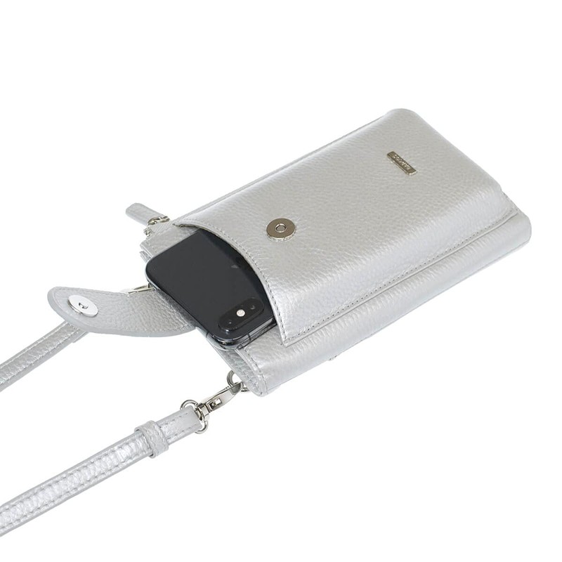 Balcos Women's One Size All Ways Leather Pochette, Silver