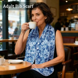 Pedobi baberos reversibles para adultos para mujeres y hombres, bufanda para adultos mayores, protectores de ropa de comedor, bufanda lavable de comedor para personas mayores, azul y blanco
