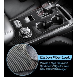 ushilife Central Control Gear Shift Panel Trim Cover Compatible with 2024 2025 2026 Ford Ranger Raptor, ABS Carbon Fiber Look Console Gear Shifter Bezel Shift Box Sticker Decorative Cover