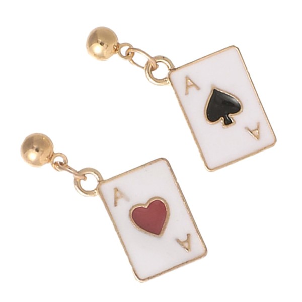 COLLBATH 1 Pair Heart Playing Card Ear Studs Women Fashion