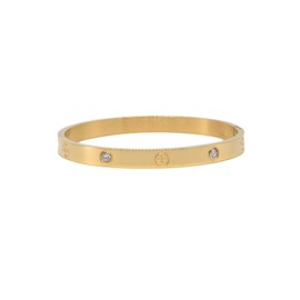 Luxury Gold -Plated Stainless Steel with CZ Stone Simple Style Love Bangle Bracelet for Women Men (Gold size 16cm)