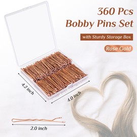 Bobby Pins, 360 Pcs Bobby Pins Rose Gold, 2 Inch Premium Bobby Pin, Secure Hold Bobby Pins with store box, Hair Pins for Kids, Girls and Women