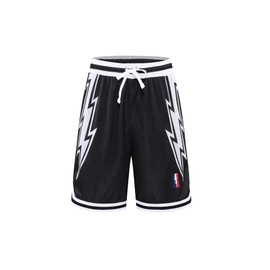 DIOTSR Mens Basketball Shorts, Athletic Graphic Shorts, Mesh Running Streetwear Shorts (White Lightning-Black,Medium)
