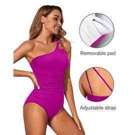 Holipick One Shoulder One Piece Swimsuit for Women Tummy Control Bathing Suits Modest Full Coverage Keyhole Swimwear Pink