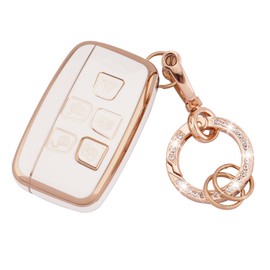 Koaudb Car Key Fob Cover Protection Fit for LR4 Range Rover Sport Evoque Jaguar XF XJ XJL F-pace 5 Buttons Smart Key Fob Case Soft TPU Key Case Protector with Bling Keychain (R-Rov-W)