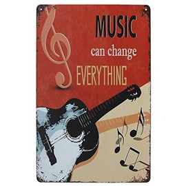 ARTCLUB Music Can Change Everything Guitar Painting Metal Sign, Vintage Plaque Music Room Bedroom Study Bar Home Wall Decor
