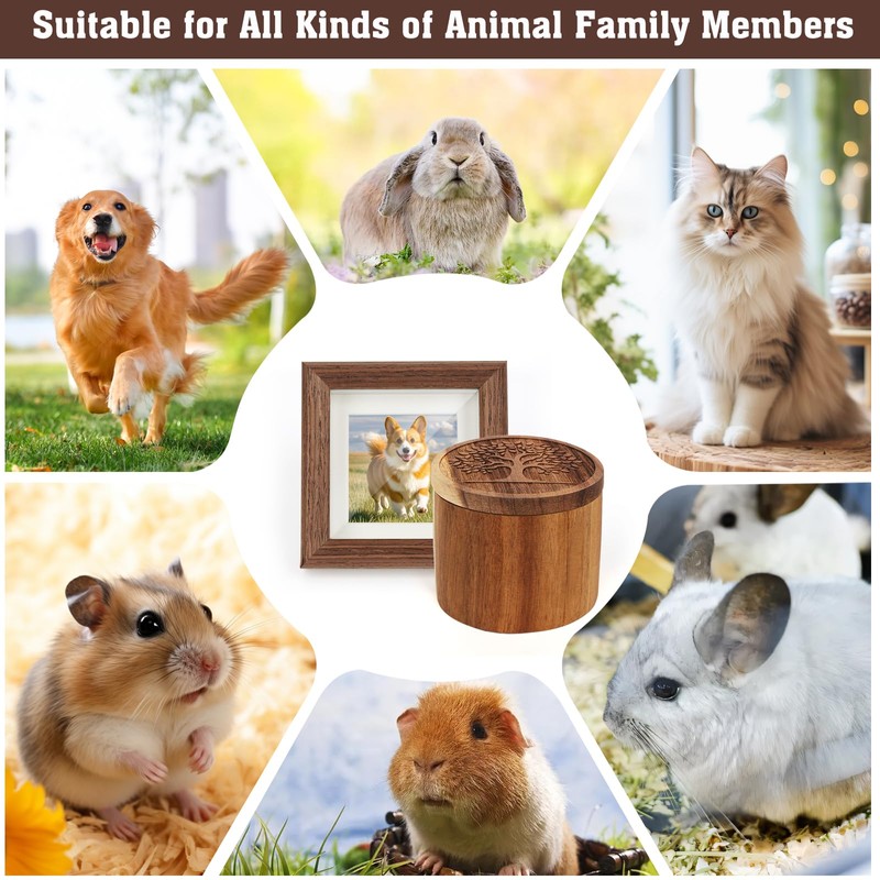 Pet Ashes Box Set, Wooden Round Pets Urn for Dog