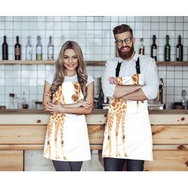 Moslion Funny Giraffe Apron,Wild Animal Watercolor Giraffe Brow White Apron,Adjustable Neck Bib Apron for Men Women,Suitable for Kitchen Cooking Waitress Chef Apron