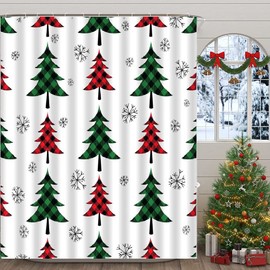 ZKJSMGS Christmas Tree Shower Curtain Rustic Xmas Red Green Black Buffalo Check Plaid Tree Snowflake Forest Farmhouse Winter Holiday Bathroom Home Curtain Decor with Hooks,70" Wx70 H
