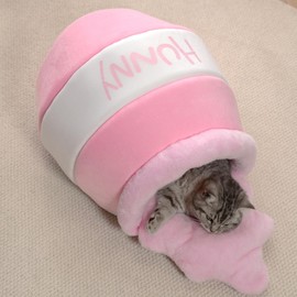 Honey Pot Cat Cave Bed, Soft and Thick Rebound Sponge Pet Nest with Removable & Washable Cushion, Cute Cartoon Design for Small Cats and Breeds - Pink