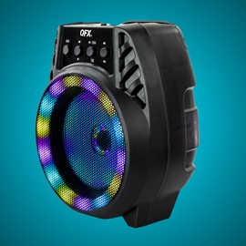 QFX BT-64 TWS Bluetooth Rechargeable Portable Speaker with 4” Woofer LED Party Lights, Microphone Input, AUX Input, USB Port, TF Card Slot, Black