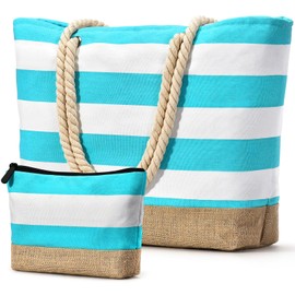 oscaurt Beach Bag Bath Bag XXL Shopper Bag Women's Shoulder Bag Waterproof Beach Tote Bag with Zip Foldable Travel Bag Sports Bag, Green blue empty, L