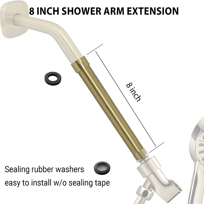 HOMYEP Shower Arm Extender 8 Inch Straight Extension Pipe Arm