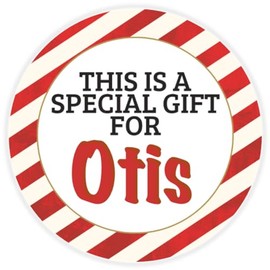 This is a Gift for Otis - Circle Sticker Decal 3 Inch - Candy Cane Merry Christmas Gift Tag Present Tree Holiday Custom Name Santa Claus