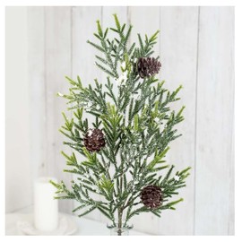 Factory Direct Craft Snowy Artificial Cedar Pine and Cones Greenery Stem - Fake Greenery for Christmas Arrangements and Holiday Decorating (26 Inches High)