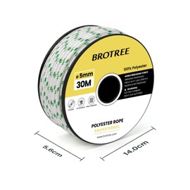 Braided Polyester Rope 5mm x 30m White/Green - Low Stretch Braided Polyester Cord for Marine, Boat, Mooring, Flagpole Halyard - 400KG Breaking Load