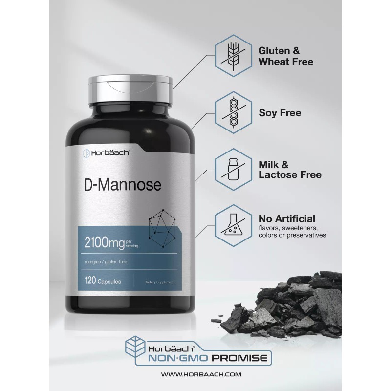 Horbäach D Mannose Capsules | 2100 mg | 120 Count