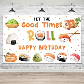 Lofaris Sushi Happy Birthday Banner for Kids – 70.8 x 43.3 Inch Kawaii Sushi Party Supplies, Japanese Themed Decorations for Kids’ Birthday Party, Asian Rice Roll & Sushi Go Party Décor
