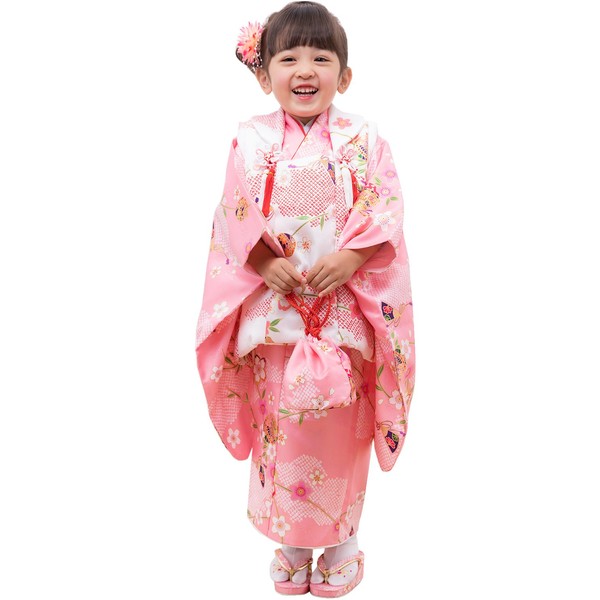 Kyoetsu 7-5-3 Coming of Age Ceremony Kimono Set, For Girls, Age 3, Gorgeous A, 75 cm x 47 cm