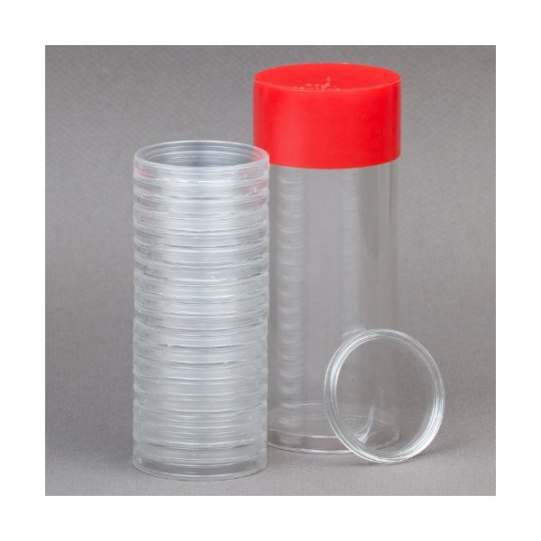 Red Capsule Tube & 20 Direct Fit T-30 Air-Tite Coin Holder Capsules for Half Dollars by OnFireGuy