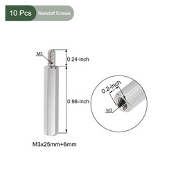 YOKIVE 10 Pcs M3 Standoff Screws, Nickel Plated Hex PCB Standoffs, Keep Height Consistent, Great for Motherboard (Silver Tone, 25mm+6mm)
