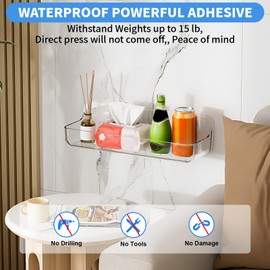 Diesisa 2pc Plastic Wall Mount Organizer, Adhesive Shelf, Bathroom Wall Organizers, Adhesive Bathroom Shelves, No Drilling Hang Walls, with Self Adhesive Tape, for Bathroom, Kitchen