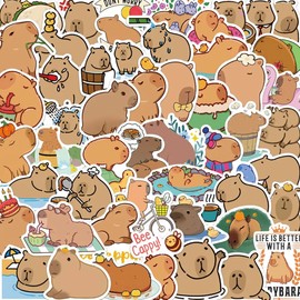 Dear Mia Little Liz | 50 Piezas Capybara Pegatinas Decorativas | Set de Calcomanías Kawaii Animales de Vinil para Scrapbook, Arte y Manualidades Álbumes Tarjetas Proyecto DIY (Capybara A, 50 Piezas)