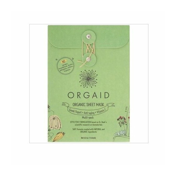 6 x ORGAID Organic Sheet Mask Greek Yogurt, Anti-Aging + Vitamin C