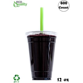 Clear Plastic Disposable Cups with Lids and Smoothie Straws 500 count - 12 oz (ounces) Clear PET Cup for Smoothies, Protein Shakes, Bubble Tea, Iced Coffee, Boba, Fresh Juice, Meal Prep, Party Cup
